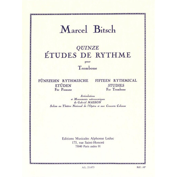 15 Etudes de Rythme, Quinze Etudes for Trombone. Marcel Bitsch