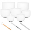 Singing Bowl Set Sela Crystal Frosted Series SECF-SET, 440Hz, 7 Crystal Singing Bowls, 8-14, Incl. 3 Mallets -Wood - Crystal Half - Crystal Full