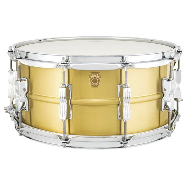 Skarptromme Ludwig Acro-Brass LB654BM, 14x6,5 Brushed Brass Finish w/Chrome Hardware, Small Twin Bow Tie Lugs - P86C