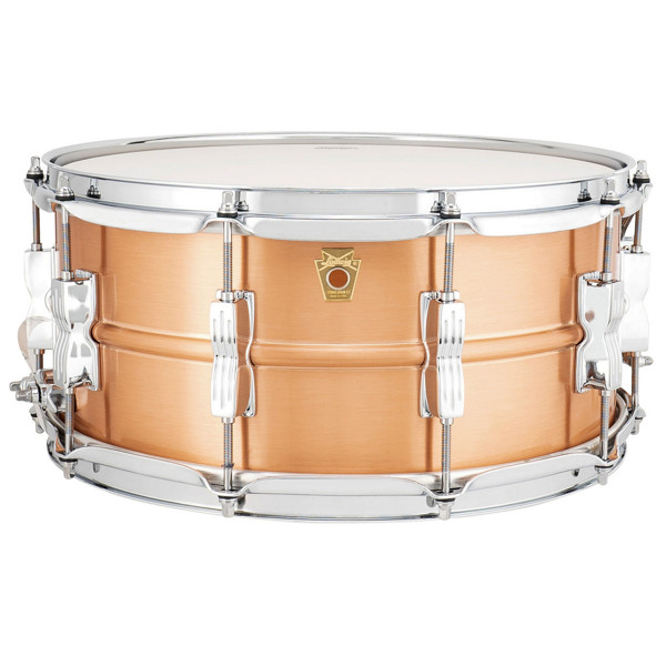 Skarptromme Ludwig Acro-Copper LC654BM, 14x6,5 Brushed Copper Finish w/Chrome Hardware, Small Twin Bow Tie Lugs - P86C