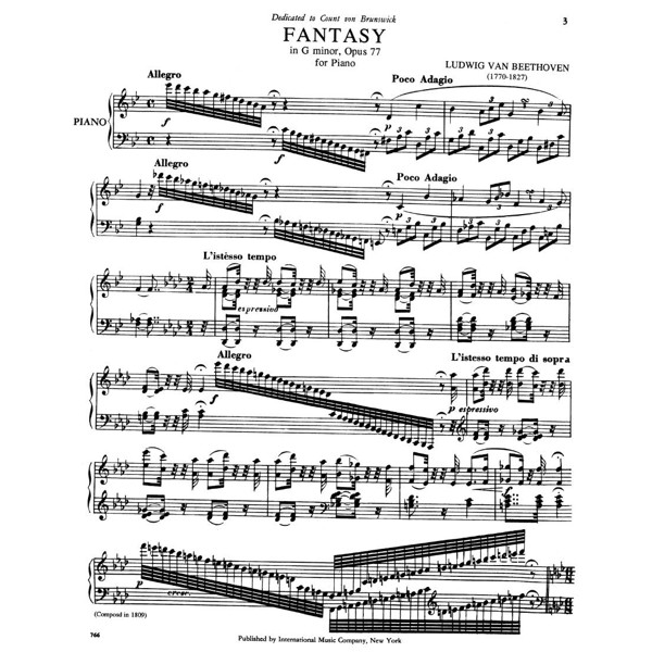 Fantasy G-minor op. 77, Ludwig van Beethoven. Piano Solo