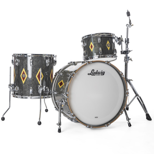 Slagverk Ludwig Legacy Mahogany Fab 22 Shell Pack, 110th Anniversary Flash Diamond Inlay Charcoal