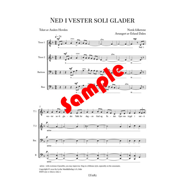 Ned i vester soli glader, Trad. arr Erlend Dalen. TTBB