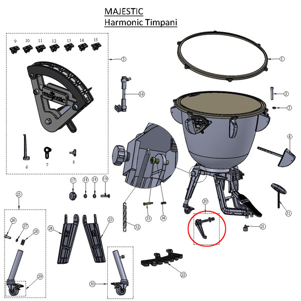 Majestic Paukehendel DPPMT26-023A for justering av føtter Harmonic