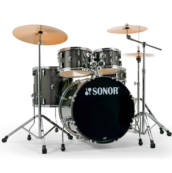 Trommesett Sonor AQX Stage Set, 5 Pc, 22, Black Midnight Sparkle, m/Stativer og Cymbaler