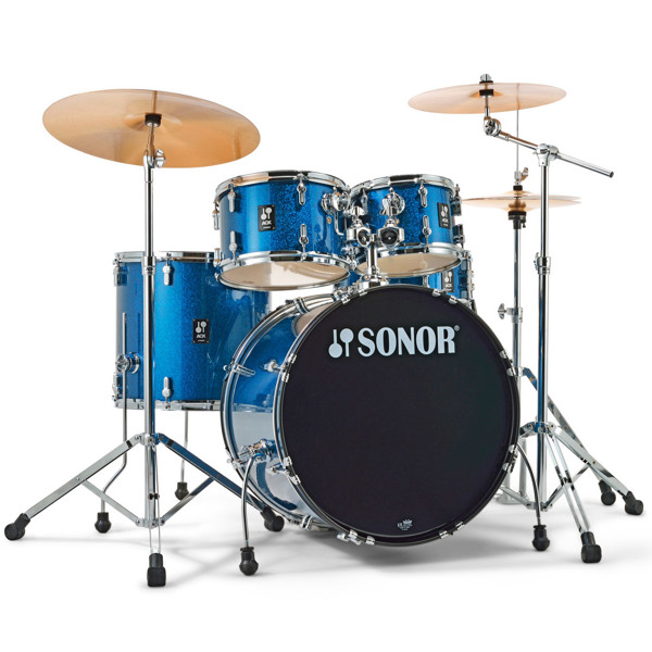 Trommesett Sonor AQX Stage Set, 5 Pc, 22, Blue Ocean Sparkle, m/Stativer og Cymbaler
