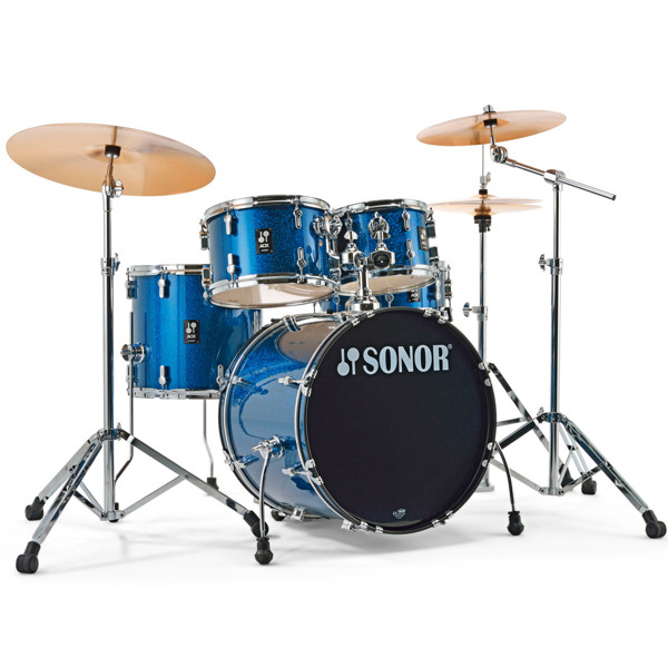 Trommesett Sonor AQX Studio Set, 5 Pc, 20, Blue Ocean Sparkle, m/Stativer og Cymbaler
