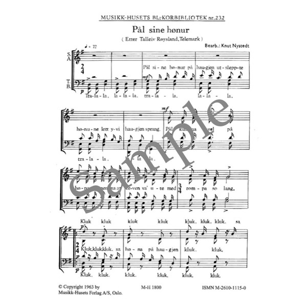 Pål sine hønur, Bearbeidet av Knut Nystedt. SATB