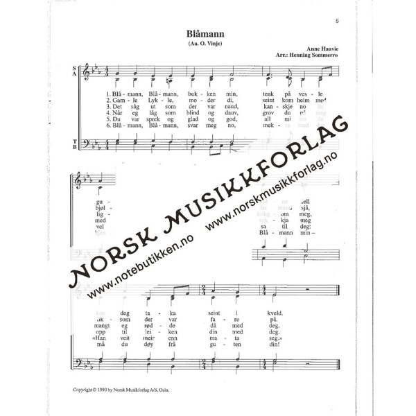 Blåmann, Anne Haavie arr. Henning Sommerro. SATB