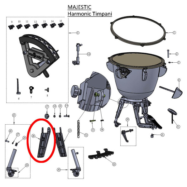 Majestic Front Leg Left DPPMT26-011LKCK, For Harmonic Timpani