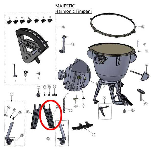 Majestic Front Leg Right DPPMT26-011RKCK, For Harmonic Timpani