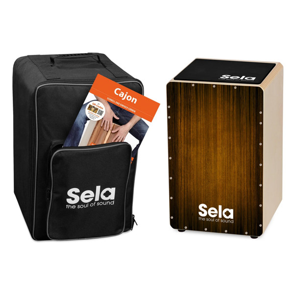 Cajon Sela Varios Series SE-061, Bundle w/Multilingual Method, Brown Graphic