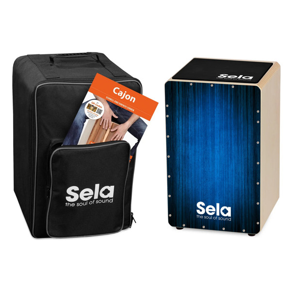 Cajon Sela Varios Series SE-062, Bundle w/Multilingual Method, Blue Graphic
