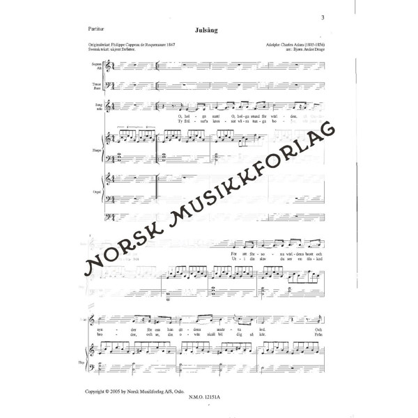 Julsång, A. Adam/B.A. Drage - Satb,Harpe,Orgel Partitur