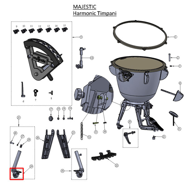 Majestic Wheel, w/Brake/Casters DPPMT26-252A, 2 Inch - 50mm, For Harmonic Timpani