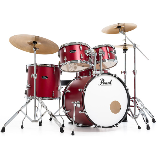 Trommesett Pearl Roadshow RS505BC/C747, 20 m/Stativer, Cymbaler og Stol, Chrome Hwd, Matte Red