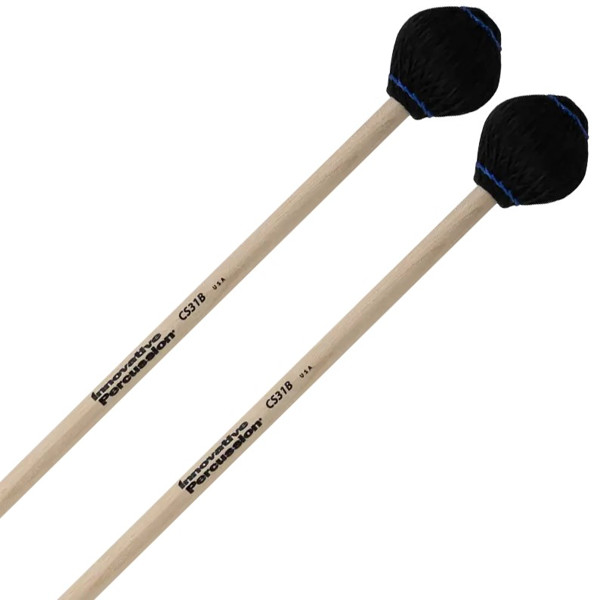 Vibrafonkøller Innovative Percussion Chamber Series CS31B, Medium Vibraphone/Marimba, Black Cord, Blue Stitching, Birch