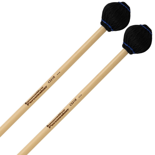 Vibrafonkøller Innovative Percussion Chamber Series CS31R, Medium Vibraphone/Marimba, Black Cord, Blue Stitching, Rattan