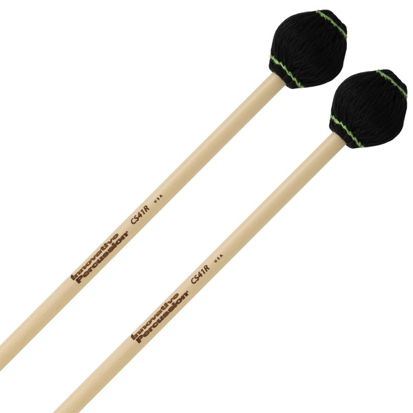 Vibrafonkøller Innovative Percussion Chamber Series CS41R, Medium Vibraphone/Marimba, Black Cord, Green Stitching, Rattan