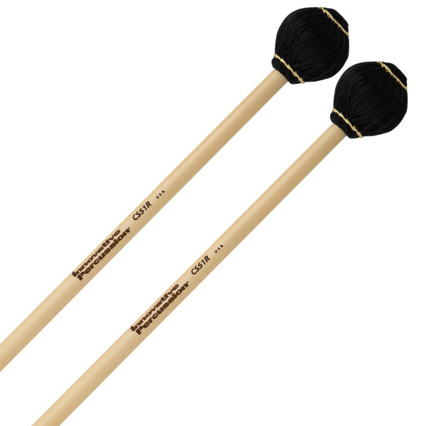 Vibrafonkøller Innovative Percussion Chamber Series CS51R, Medium Vibraphone/Marimba, Black Cord, Yellow Stitching, Rattan