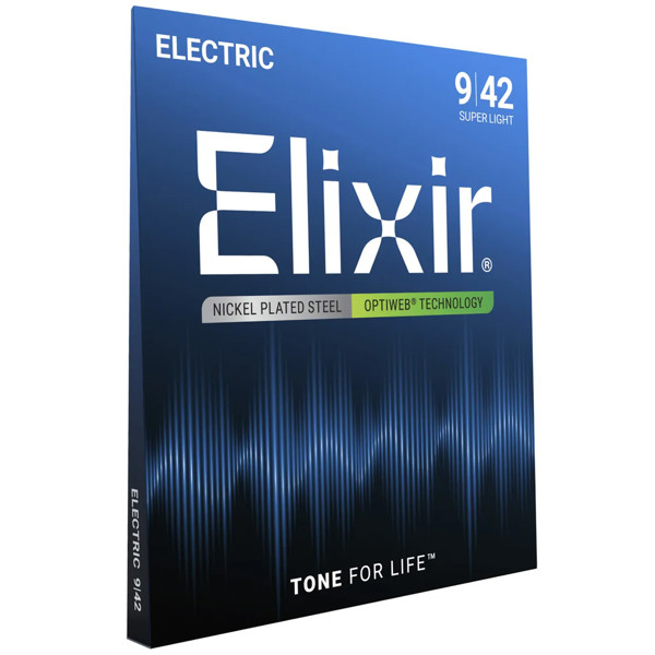 Gitarstrenger Elektrisk Elixir Super Light .009-.042 Nickel platerd Steel Optiweb
