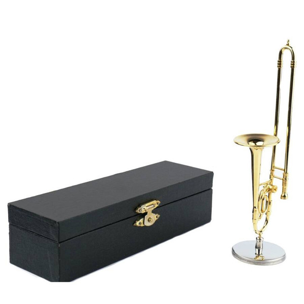 Miniature Instrument Trombone med Etui og stativ, 13,5 cm