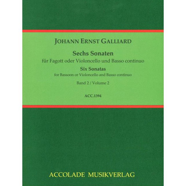 Sechs Sonaten Vol. 2, Johann Ernst Galliard. Bassoon (or Cello) and Basso Continuo
